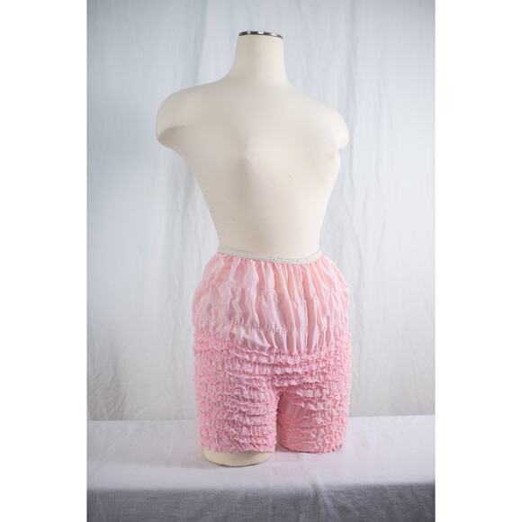 Vintage Pink Ruffle Pettipants Bloomers Lace Boudoir Lingerie Burlesque Pinup, M - Picture 1 of 13